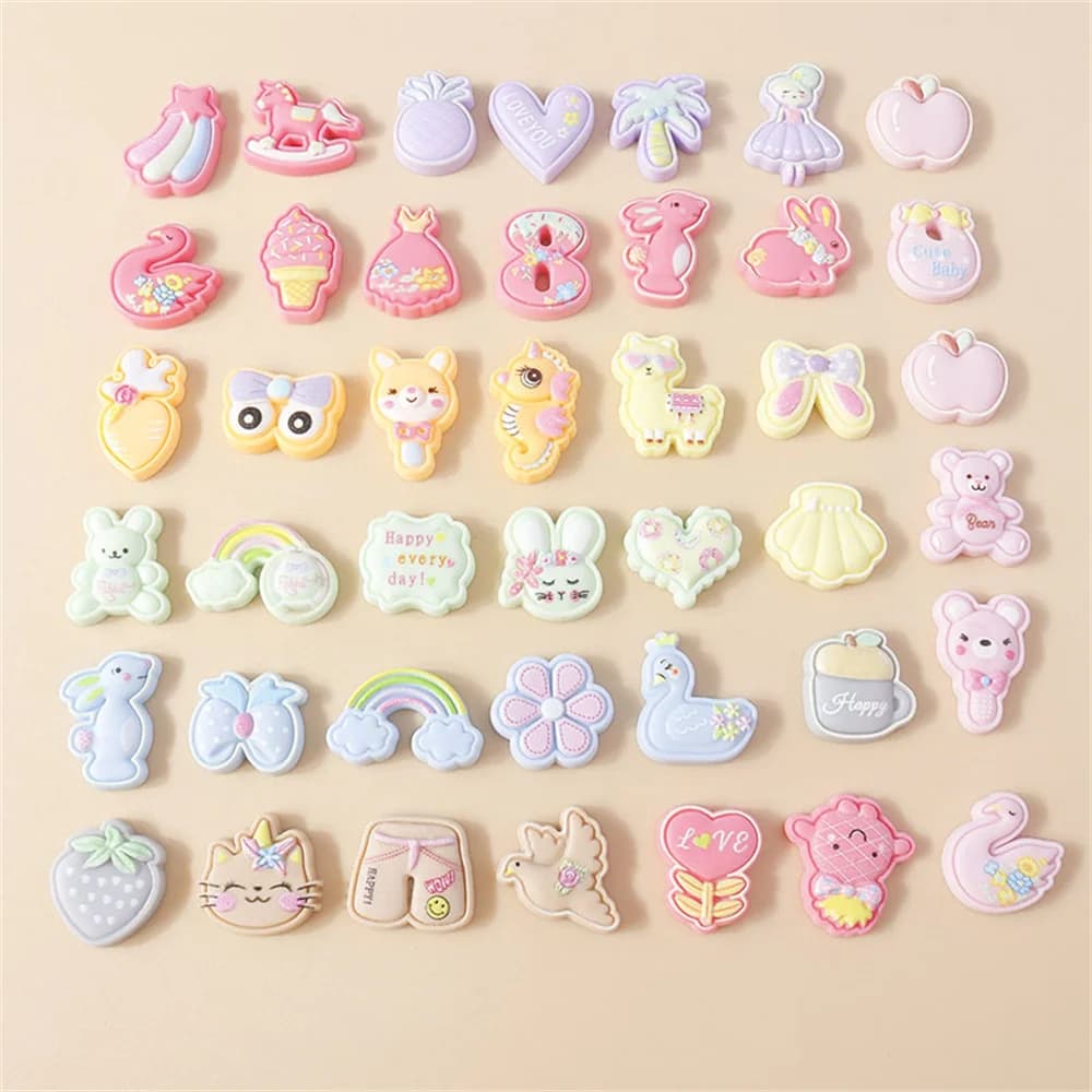 Leslie 15 Pezzi Mix Kawaii Resina Vacanze Estive Arcobaleno Animali Flatback Cabochon Ragazze Fai da Te Nail Art Custodia Telefono Accessori per Capelli