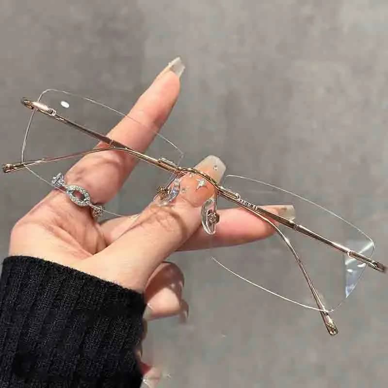 1pc Myopia Glasses Without Frame Ultra-light Transparent Lens Small Square Without Mounting Light Blue Close Block View Glasses for Women Men