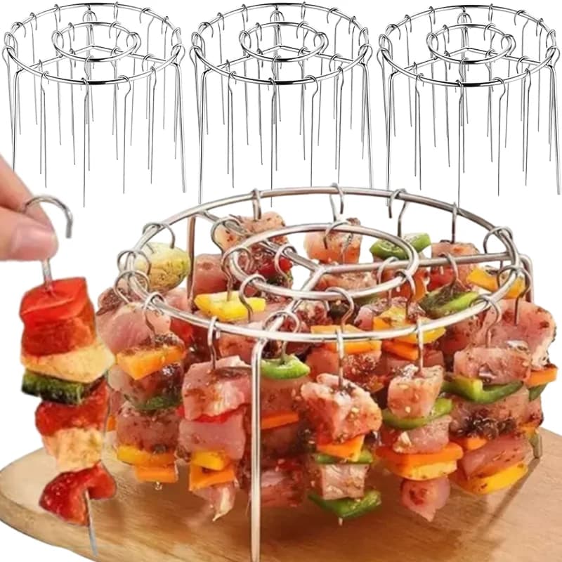 Griglia per arrostire in acciaio inossidabile Friggitrice ad aria Griglia speciale BBQ Spiedini sospesi Cremagliera riutilizzabile Bastone da forno Ago Strumenti di cottura Kebab