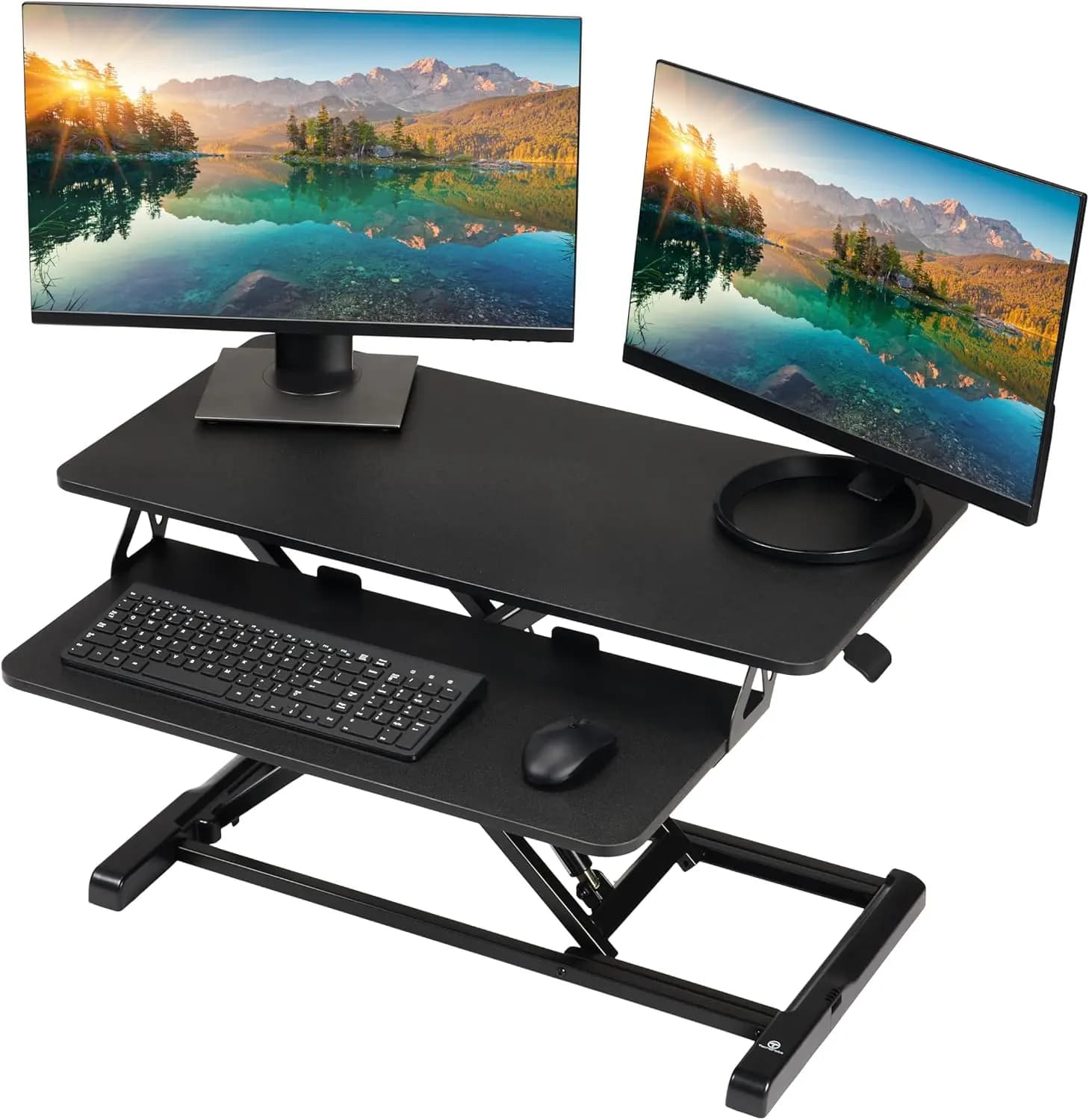 32 Inch Adjustable Desk Converter with Keyboard Tray, Double Monitor Support for Home Office