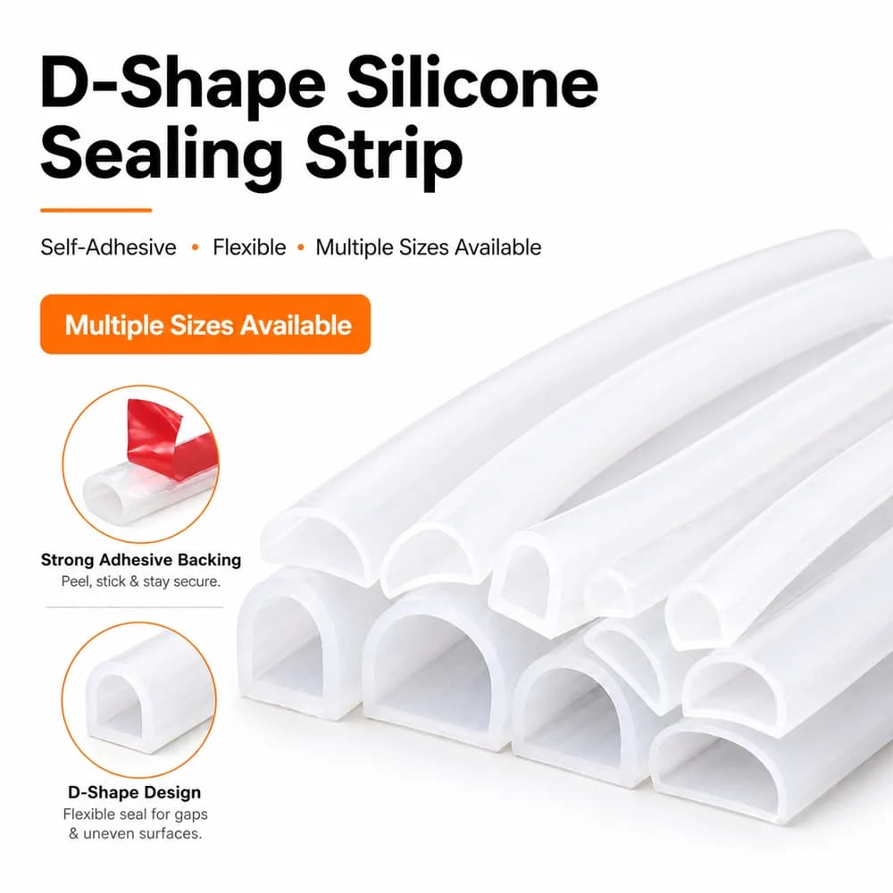 D-Shape Silicone Weather Strip Self Adhesive Door Window Gap Seal Tape Flexible Waterproof Windproof Noise Reduction Trim