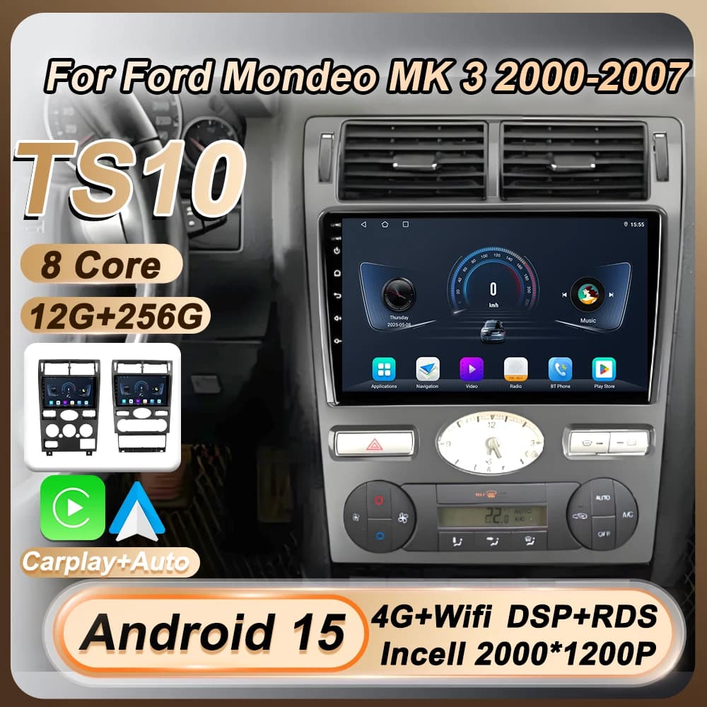 Autoradio For Ford Mondeo MK 3 2000 2001 2002 2004 2005-2007 Android 15 2 Din Carplay Autoradio GPS Navi Wifi 8 Core 4G DSP