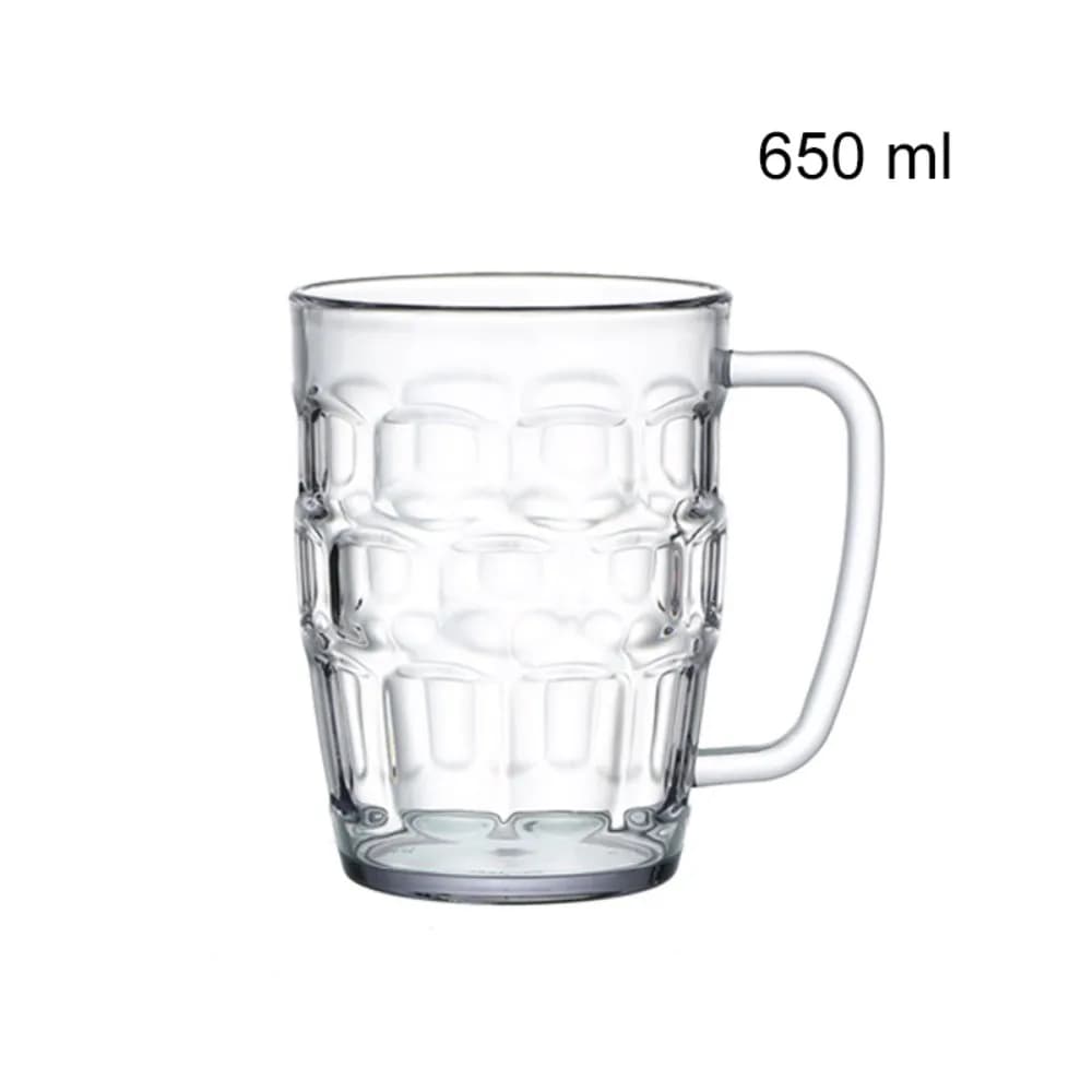 Bicchiere da Birra Creativo in Plastica Effetto Vetro, Trasparente e Infrangibile, con Manico, Bocca Larga, per Karaoke