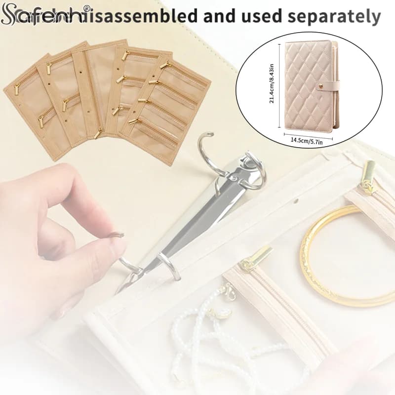 1PC PU Libro di archiviazione di gioielli in pelle Cerniera Tasche trasparenti Scatola di imballaggio di gioielli Raccoglitore per collane Display di archiviazione Prodotto per le donne