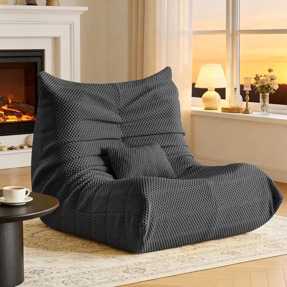 Poltrona Sacco Grande Grigia con Supporto Lombare, in Memory Foam ad Alto Rimbalzo, Ideale per Relax, Lettura, Gaming, Soggiorno o Camera da Letto