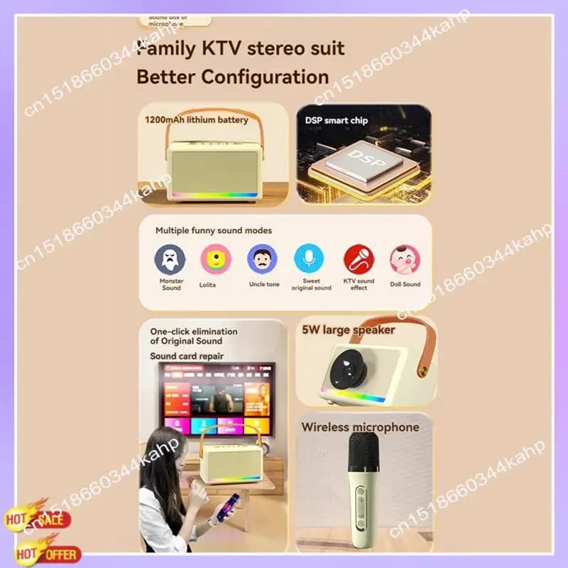 Macchina per karaoke CLCU per bambini Adulti Mini altoparlante per karaoke Bluetooth portatile con microfono wireless Luce a LED per banchetti
