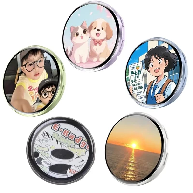 Cornice Digitale Portatile Anime E-Badge con Schermo Touch da 1,7 Pollici, Display LED a Pulsante, Visualizzatore di Foto Carino