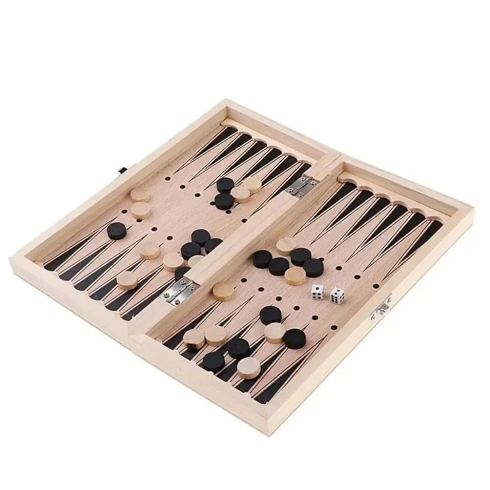 Set di scacchi e backgammon e dama 3 in 1 Set di giochi da tavolo in legno con scacchiera Gioco di scacchi internazionale pieghevole portatile