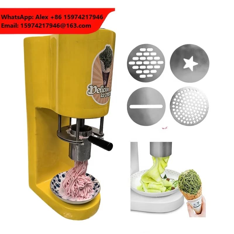 Red/ White/ Yellow 420 Ml Italy Ice Maker 80W Noodle Shape Soft Serve Pasta Ice Cream Swirl Snack Spaghetti Ice Machine