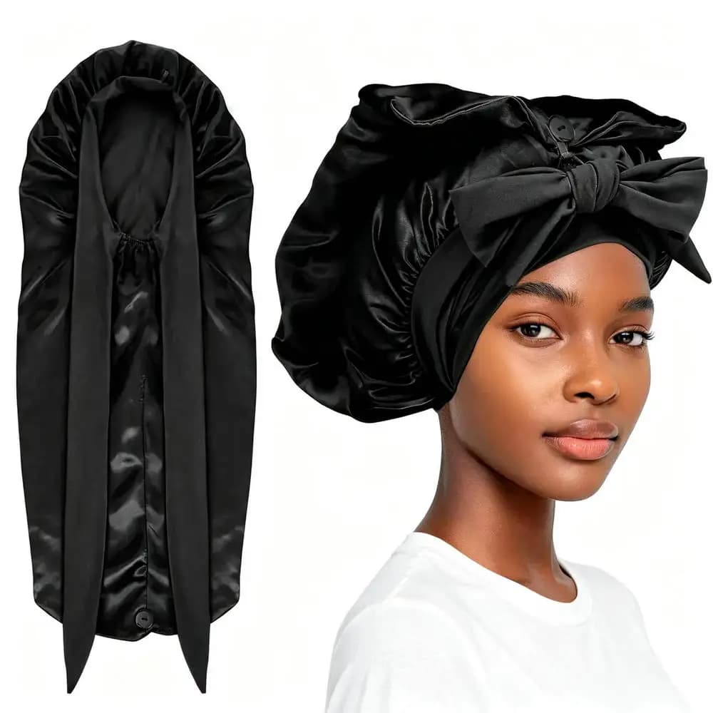 Cuffie lunghe in raso per donna, berretto in seta con morbida fascia elastica, cappello da notte per trecce