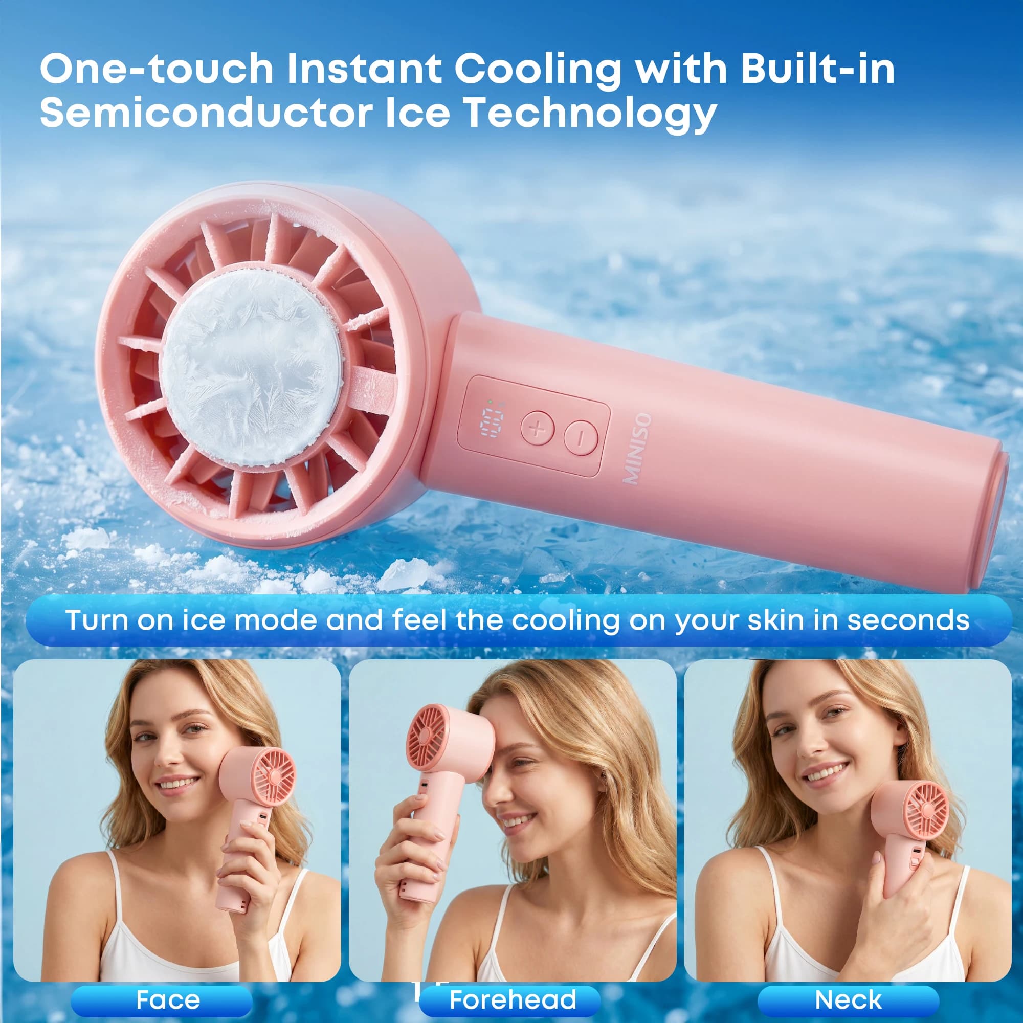 MINISO Pocket Compression Hand Ice Fan 3s Rapid Cooling 3000mAh Type-C Fast Charge 120-Speed Smart Display Portable Mini Cooler