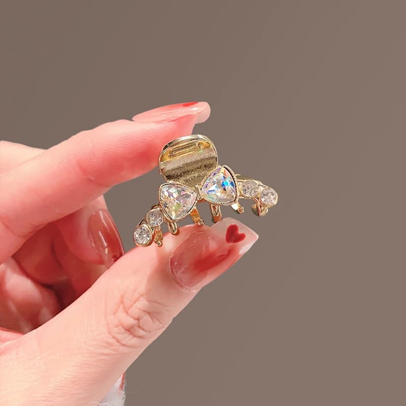 Fermaglio per capelli con papillon con strass di cristallo lucido Clip laterale squisita da donna piccola Clip superiore carina in metallo