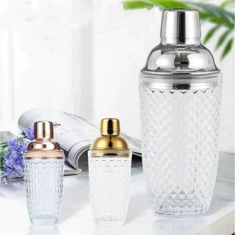 Shaker per Cocktail in vetro di lusso Set per la produzione di Mocktail Martini con filtro per coperchio in acciaio metallico a tenuta stagna per uso domestico Gadget per carrello da Bar