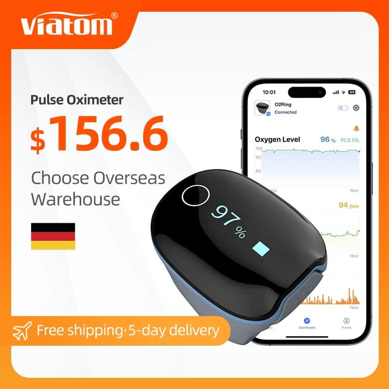 Viatom O2ring pulsossimetro portatile monitoraggio notturno comodo da indossare cardiofrequenzimetro Sleep Tracker Smart Ring