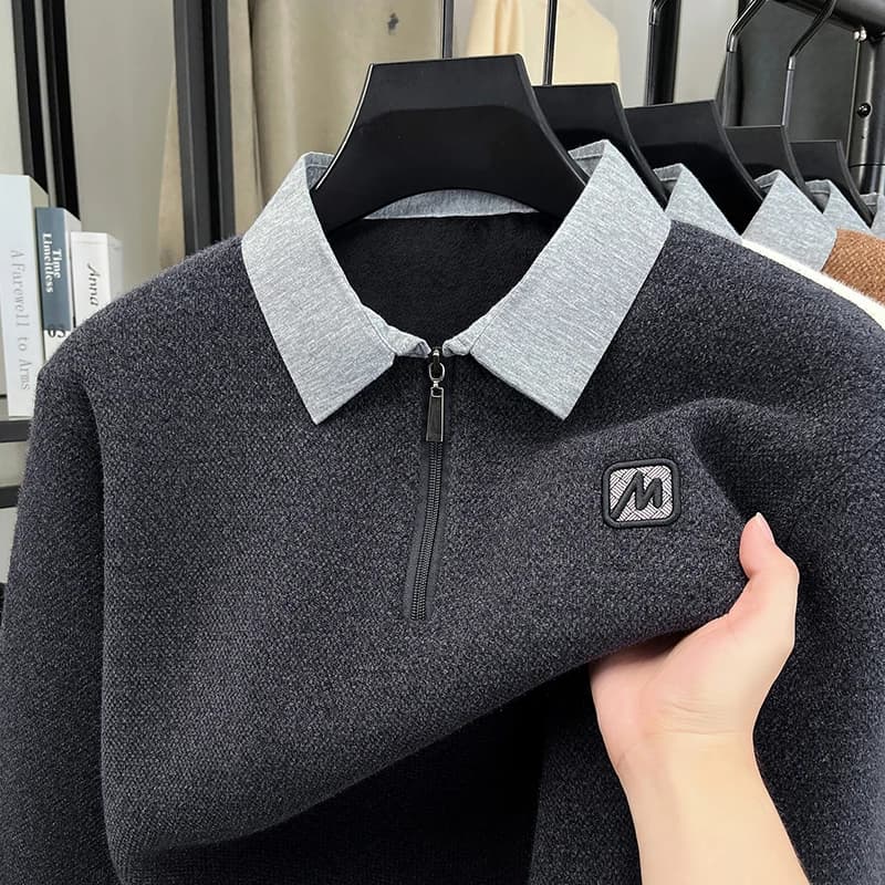 Half Height Zipper Sweater Men's Autumn and Winter Men's Fake Two-piece Shirt Collar Knitted Base Top