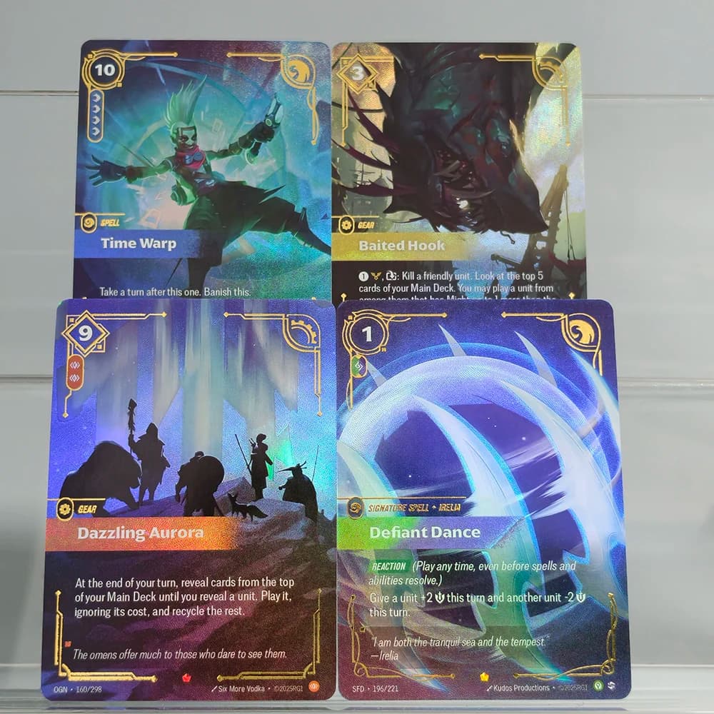 Carte da Gioco Autoreggenti di League of Legends: English Origins, Time Warp, Dazzling Aurora, Baited Hook, Defiant Dance - Giocattolo da Collezione