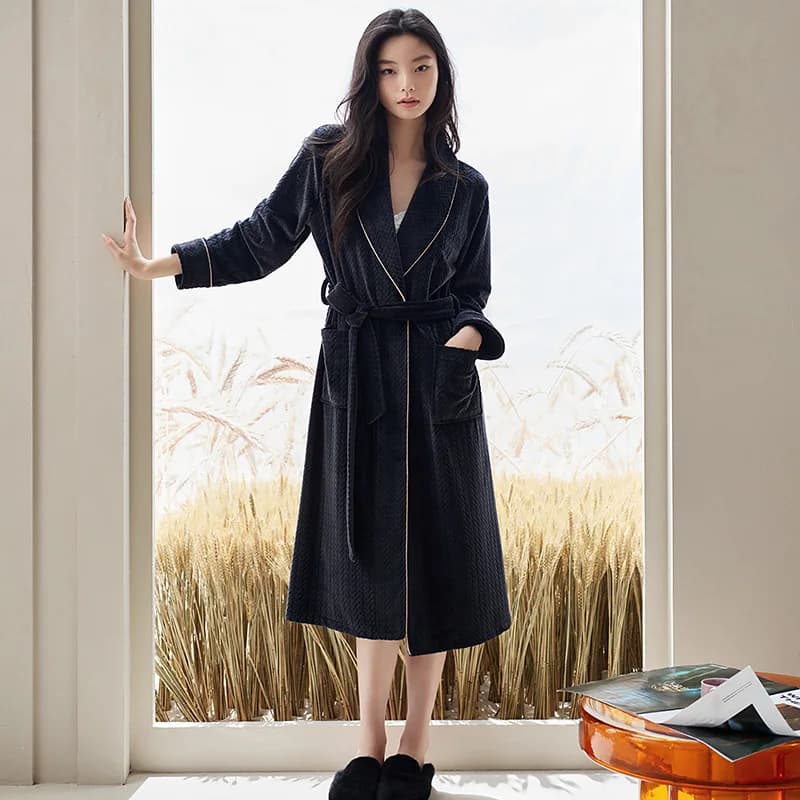 Spessa Isola In Pile Accappatoio Femminile Elegante Vestaglia Lunga Con Cintura Accappatoio Da Donna Inverno Caldo Flanella Vestaglie Donne Accappatoio