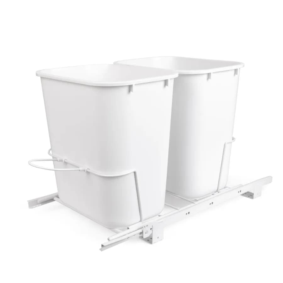 6 Gallon Double Pull Out Waste Basket Drawer - Set of 2 - White