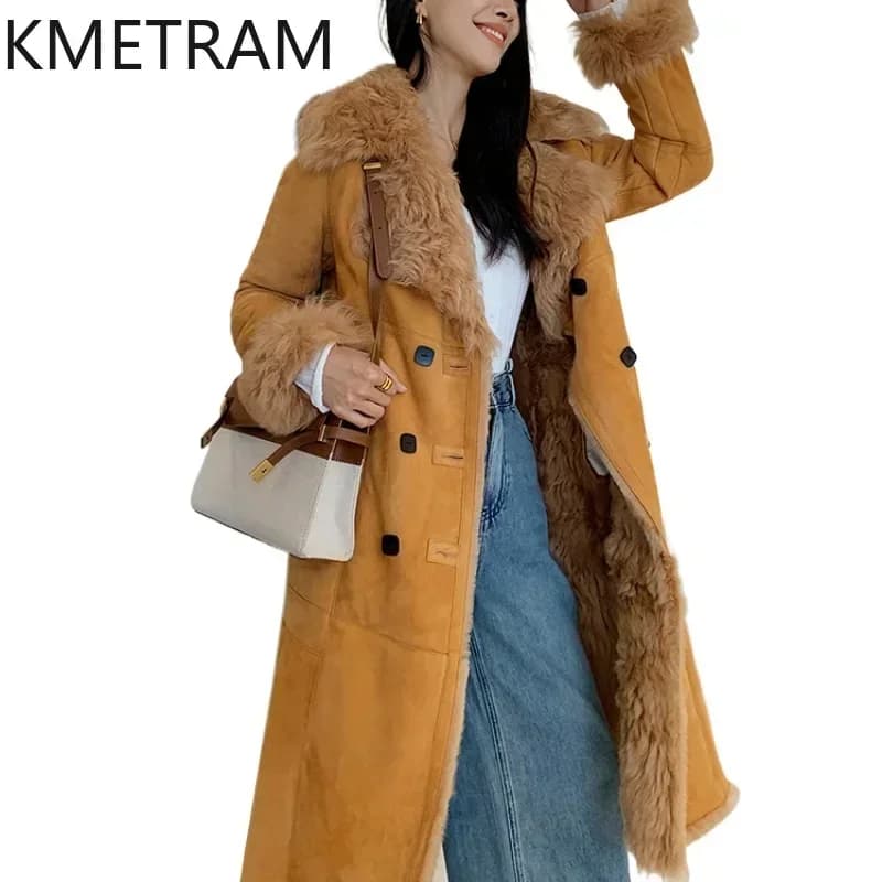 Giacca invernale in pelliccia di lana di pecora naturale Cappotto di pelliccia lungo double face di lusso Abbigliamento donna 2024 Giacche in vera pelle Fourrure