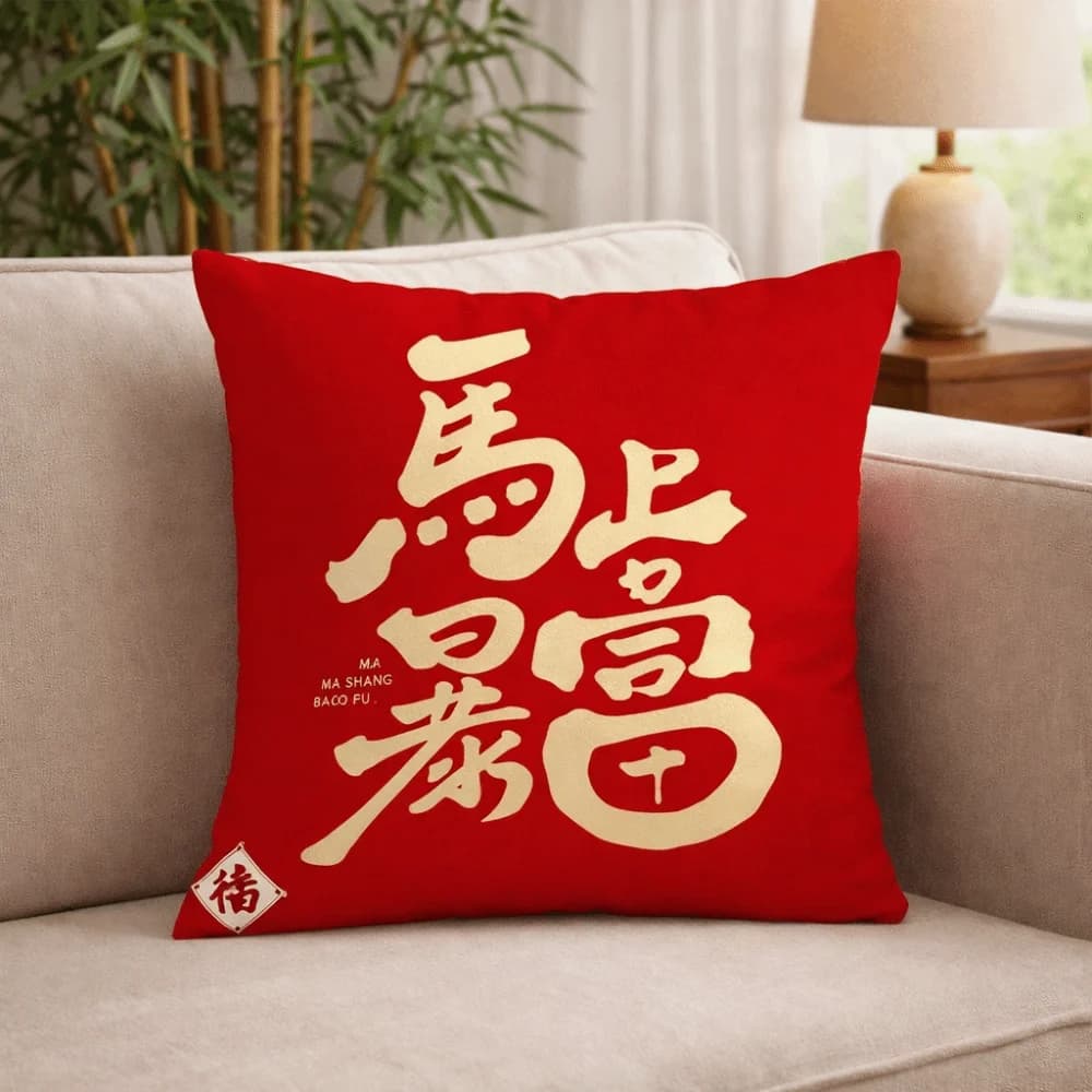 China Style Blessing Cushion Lining Happy Word Print Feeding Pillow Sheet Red Decorative Cushion Decoration Sofa Decoration