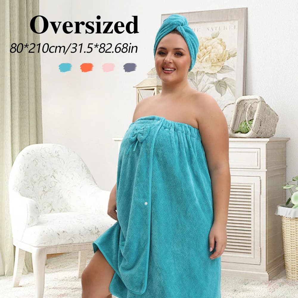 Adjustable Bath Skirt Set , Large Bath Skirt & Princess Shower Cap, Soft Ultra-Absorbent Thickened for Travel & Sauna