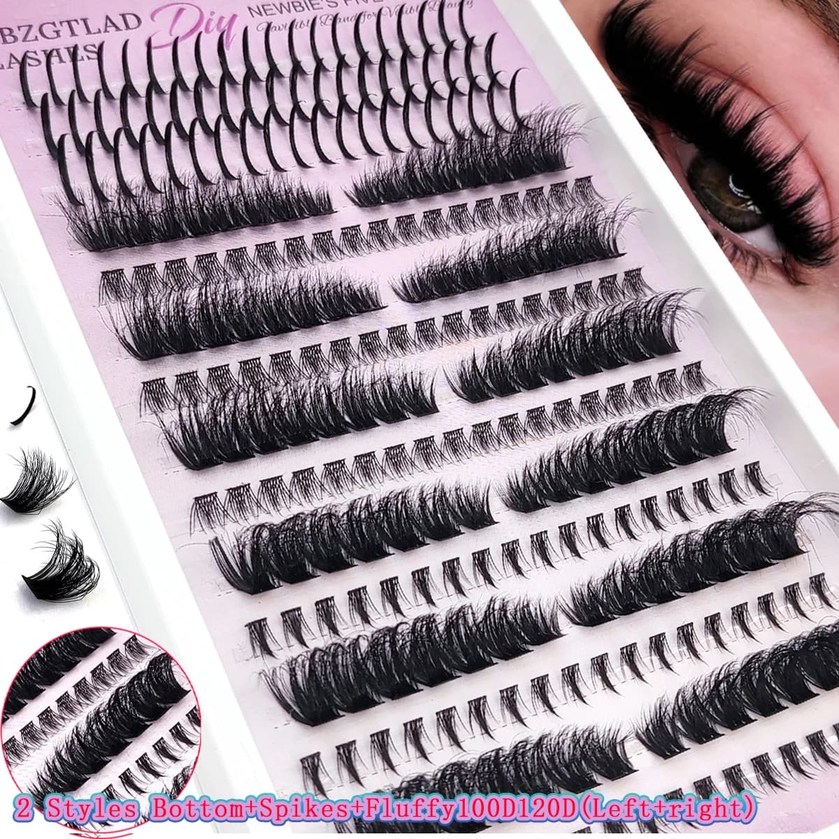 Nuovi Ciglia a Ciuffetti Volumizzanti 60D-200D con Effetto Spikes, Extension Ciglia Individuali a Ciuffetti con Punta e Base per un Volume Intenso