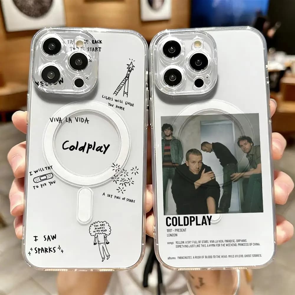 C-Coldplay Rapper Cool Phone Case For IPhone 17 16 15 14 13 12 Pro Max Plus Magnetic Crystal Clear Case Wireless Charge