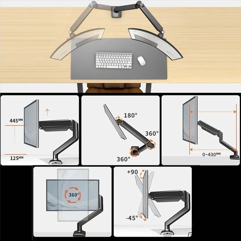 AT69 - Adjustable monitor arm with pneumatic spring Ergonomic computer support desk support for 17" –32" screens.
