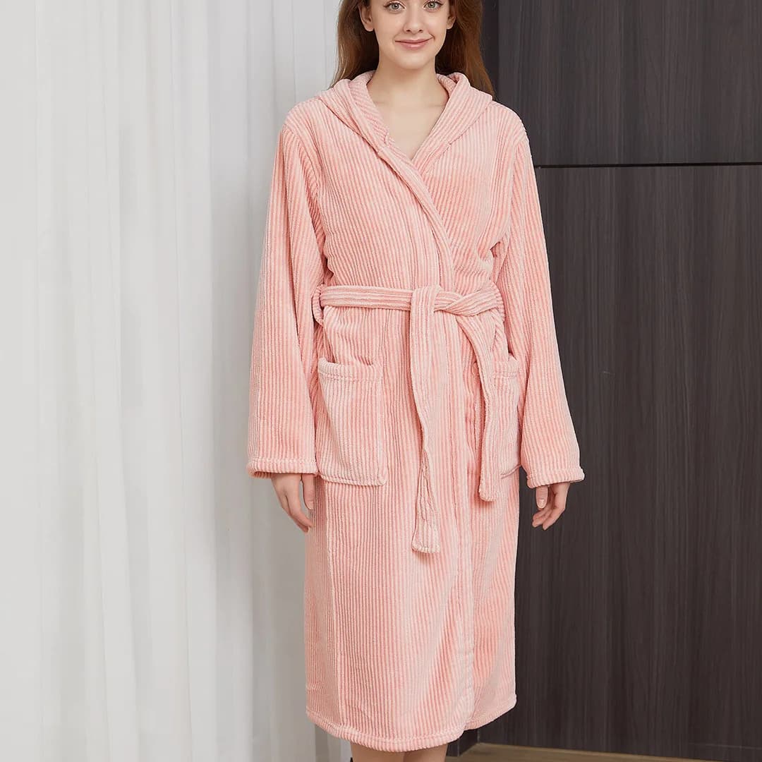 Thicken Flannel Women's Long Robe Home Clothing Autumn Winter Warm Coral Fleece Kimono Hooded Bathrobe Gown Loose Sleepwear