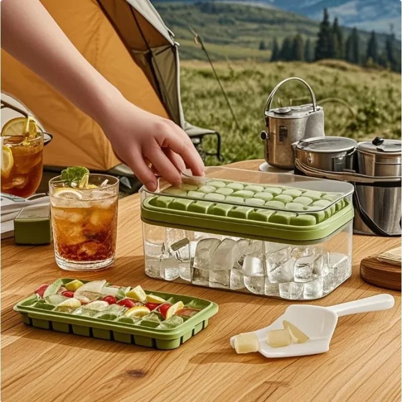Stampi per cubetti di ghiaccio a pressione, griglie per ghiaccio, contenitori per la produzione di ghiaccio, dispositivi per conservare il ghiaccio congelato, strumenti per la preparazione e la macinazione del ghiaccio