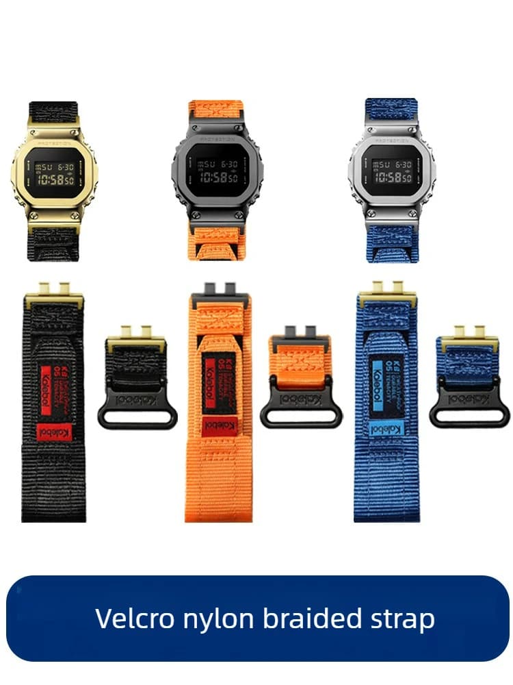 Suitable for Casio Small Silver Block Gold Brick GMW-B5000 Modified Velcro Nylon Canvas Watch Strap