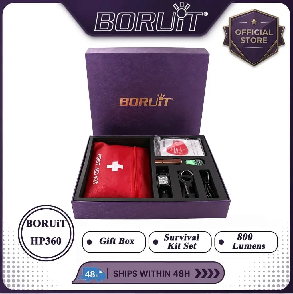BORUiT HP360 800LM Headlamp Multi-Beam Emergency Survival Set Rechargeable Waterproof Powerful Head Torch Emergency Set Gift Box