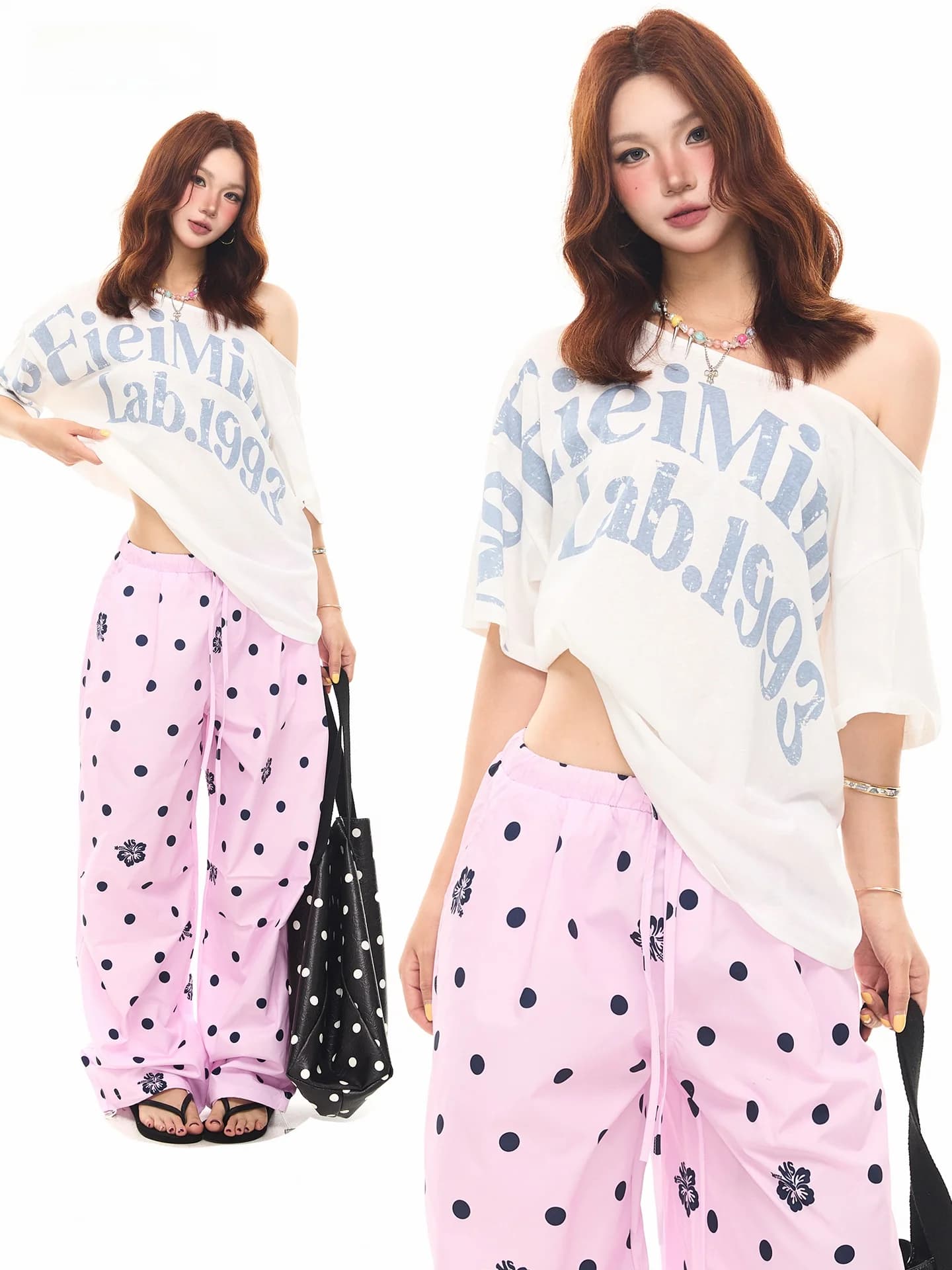 T-shirt Sanowers da donna stile americano Hot Girl con stampa lettering sulle spalle, manica corta, design estivo ampio con spalle scoperte