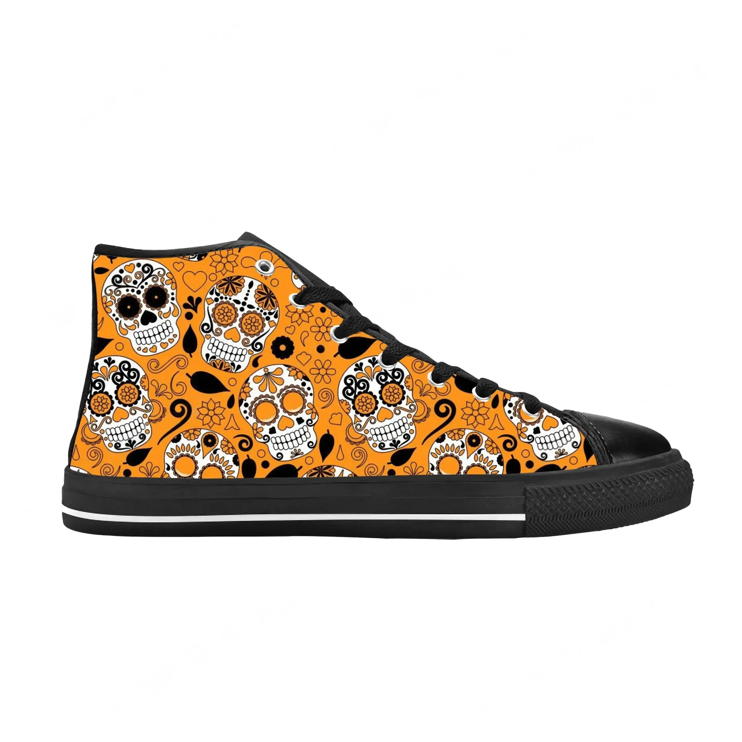 Sugar Skull All Souls Day Floral Skeleton Flowers Casual Cloth Shoes High Top Comfortable Breathable 3D Print Men Women Sneakers