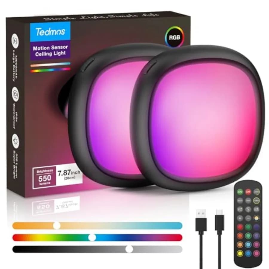 2 Pezzi Luce da Soffitto Ricaricabile con Sensore di Movimento e Telecomando, 12000mAh 550LM, Luci Wireless per Doccia, Funzionamento a Batteria