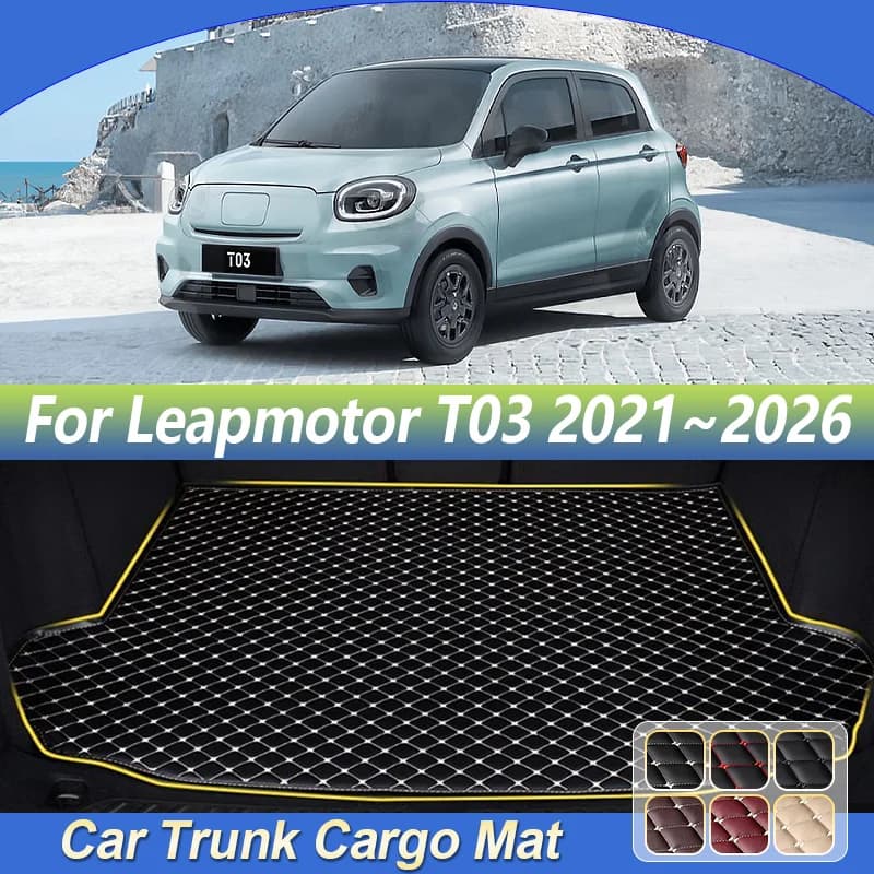 Tappetino in Pelle per Bagagliaio Auto Leapmotor T03 2021~2026 2022 2023 2024 2025, Tappeto Protettivo Antisporco per Vano di Carico, Accessori