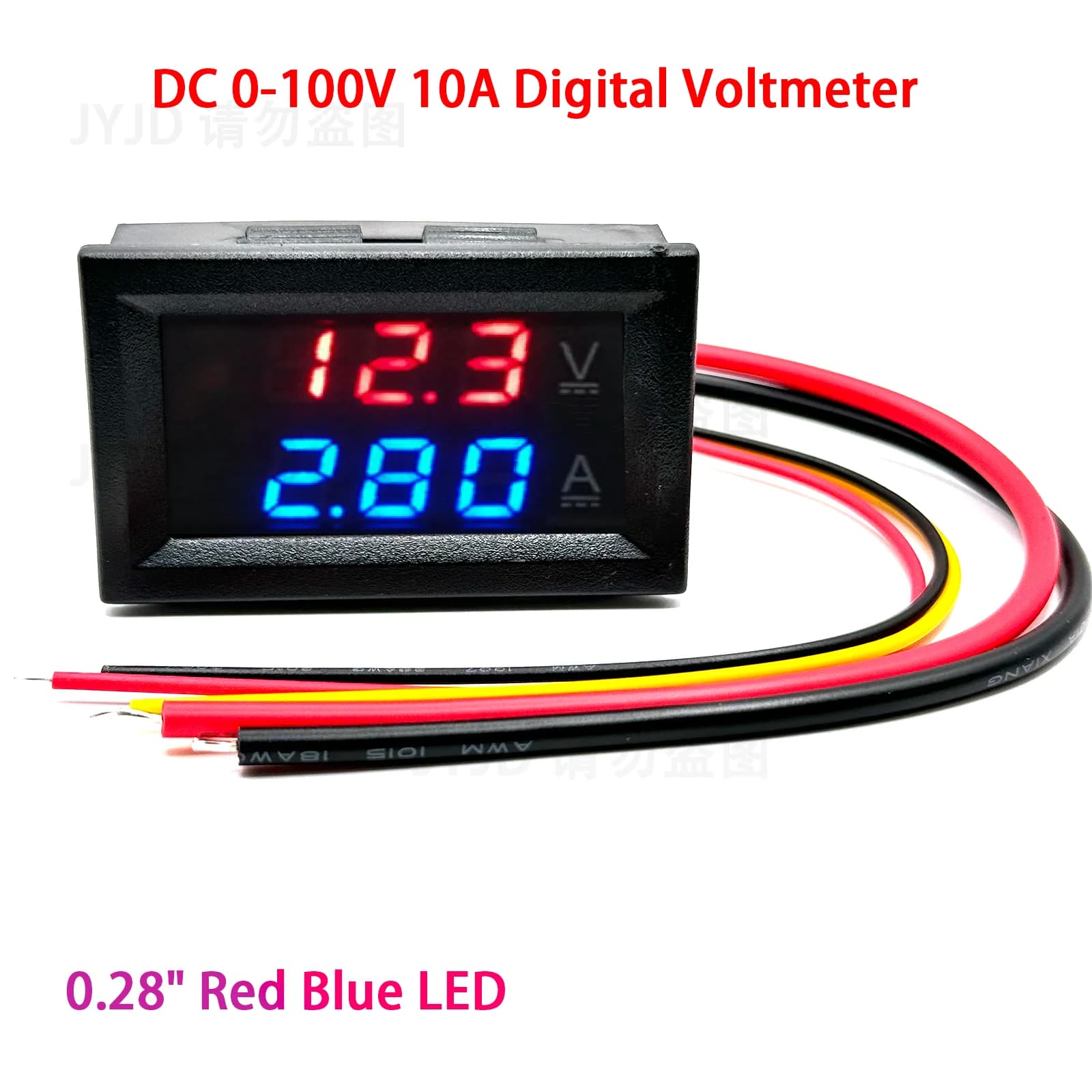 DC 0-100V 10A Digital Voltmeter Dual Display Voltage Detector Current Meter Panel Amp Volt Gauge 0.28 "Blue Red LED