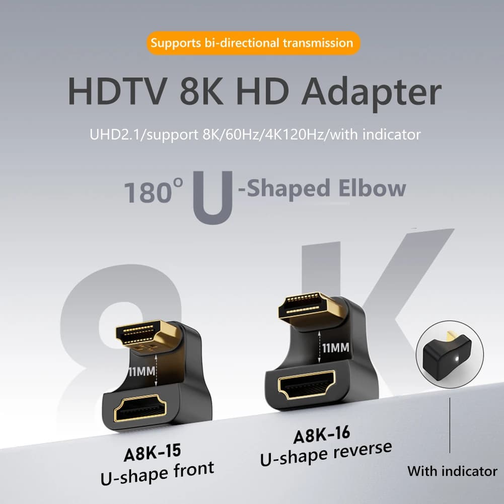 HDMI compatible Converter male-female Converter Portable Converter 8K 60Hz 4K 120Hz 48Gbps with Luminous indicator for computer TV