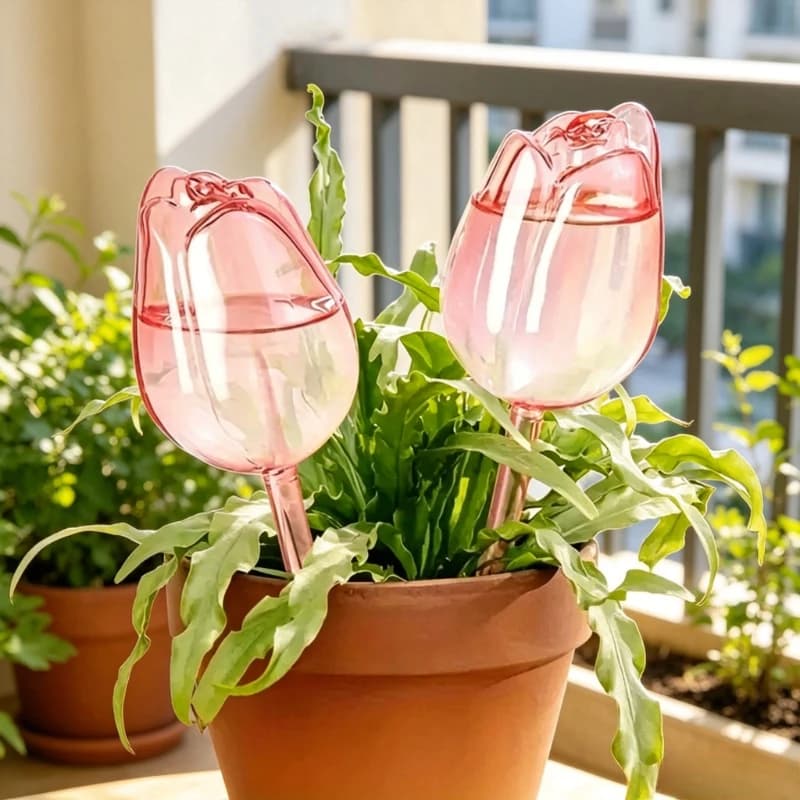 2pcs Tulip Shaped Self Watering Spikes Plant Water Funnel Irrigation System for Flower Pot Indoor Outdoor Gardening Supplies