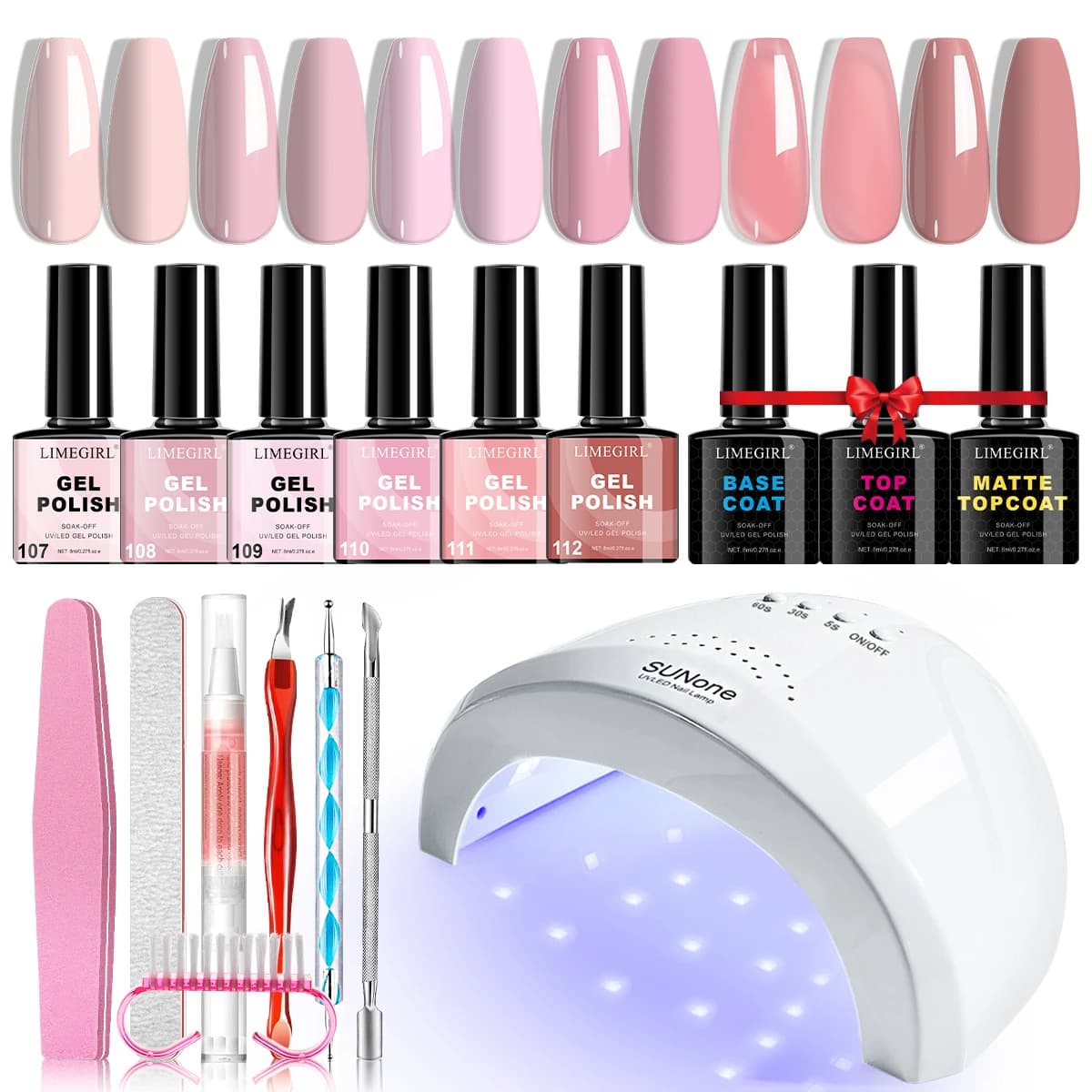 Set of gels for beginners 6 pieces 8 ml Paint gel glitter art with base coating Top Coat and UV lamp for manicure salon tools