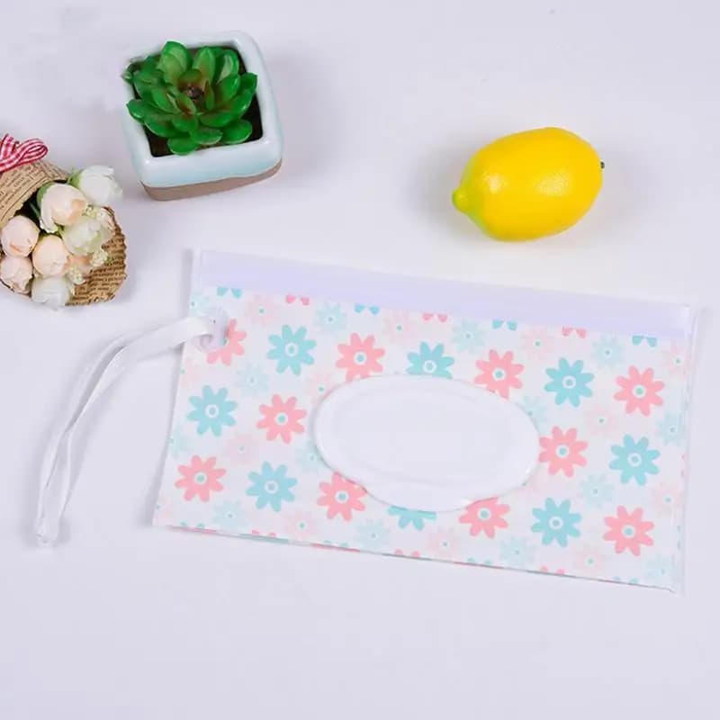 Custodia portatile per salviette per bambini Borsa per salviette umidificate in EVA Custodia con cinturino a scatto Custodia riutilizzabile Utile scatola per fazzoletti Accessori per passeggino
