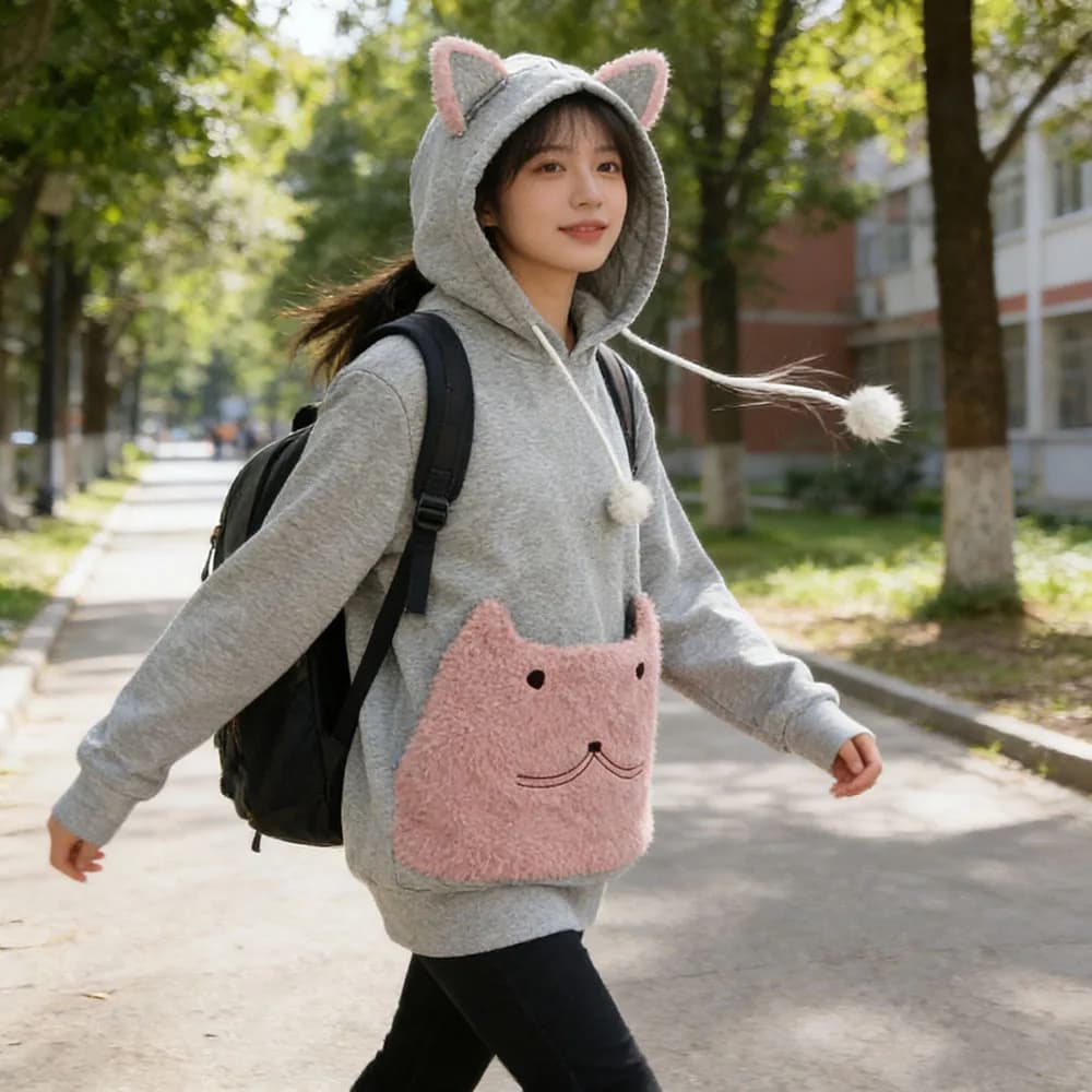 Felpa con Cappuccio per Gatti Invernale Calda Spessa in Pile Unisex Traspirante Streetwear con Tasca Portaoggetti per Gatti e Cani di Piccola Taglia Uomo Donna