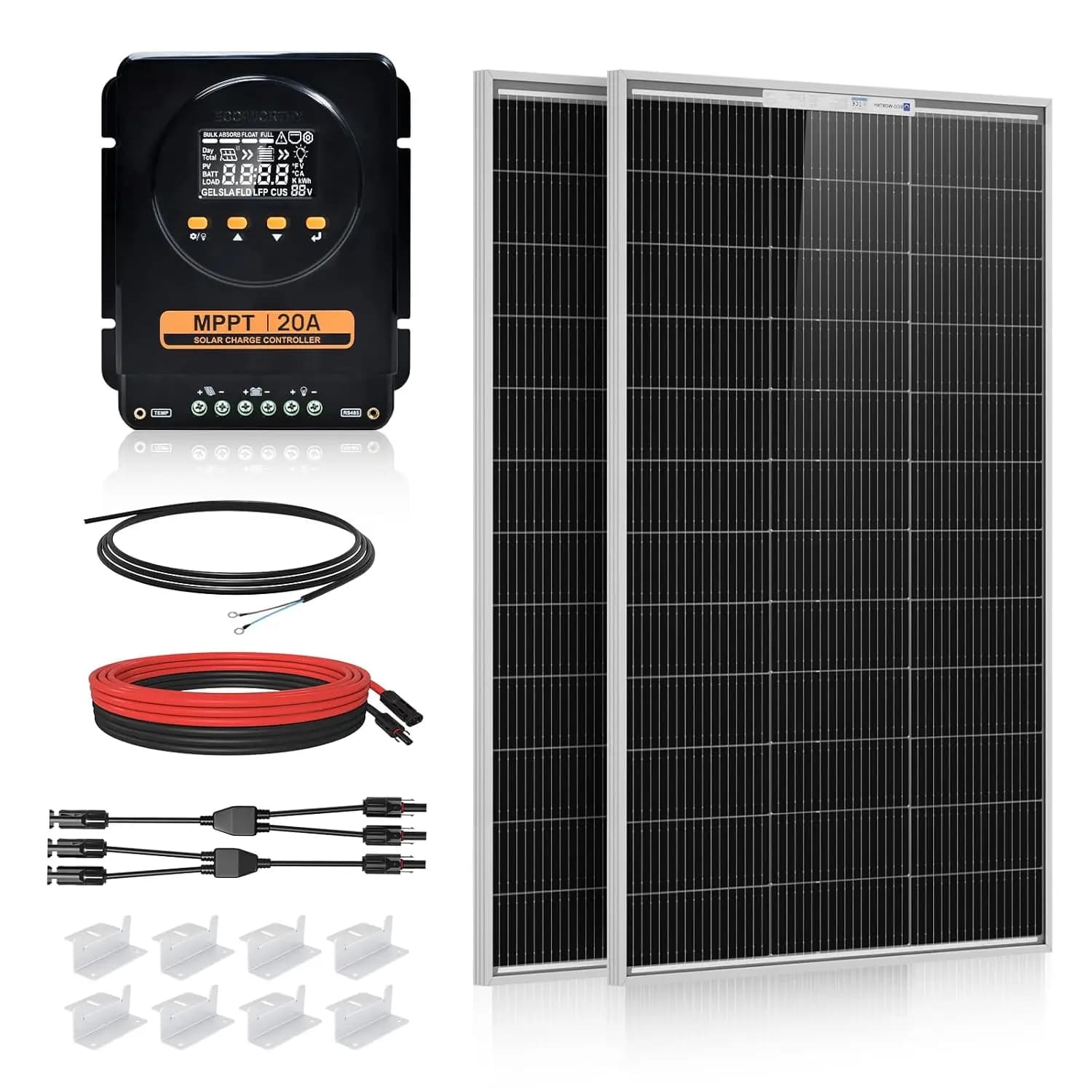 200 Watts 12 Volt/24 Volt Solar Panel Kit with 20A Bluetooth APP Monitoring MPPT Controller and High Efficiency, Custom