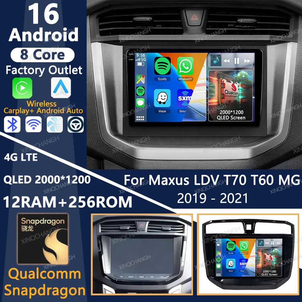 Autoradio Android 16 per Maxus LDV T70 T60 MG Extender 2019 2020 2021 GPS BT Head Unit 4G WIFI Carplay Auto Qualcomm 2DIN QLED