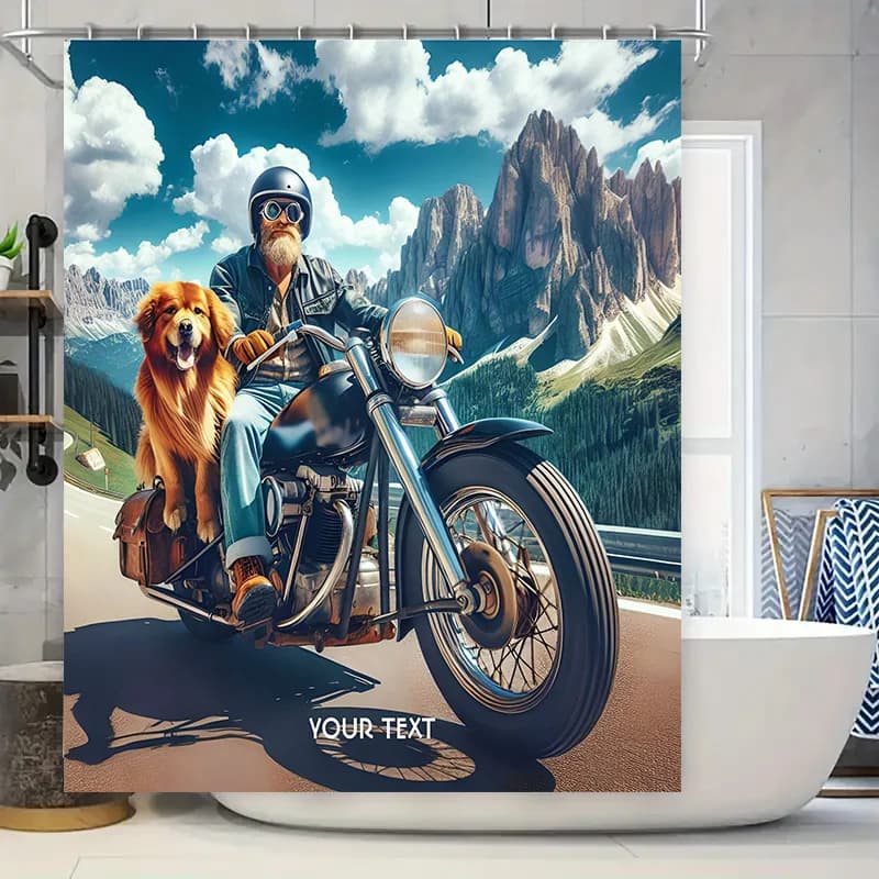 Tenda da doccia per moto vintage in stile country rustico, perfetta per l'arredamento del bagno Personalizza con il tuo testo o progetta oggi # H