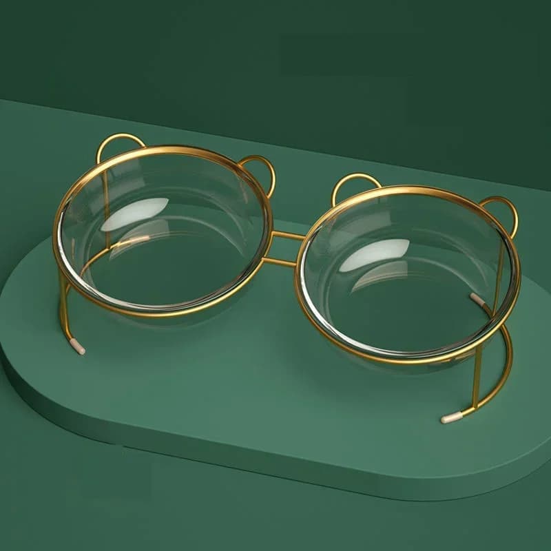Glass Cat Bowls Small Dog Food Feeding Puppy Water Feeder with Metal Frame Single or Double Option Pet Product Supplies