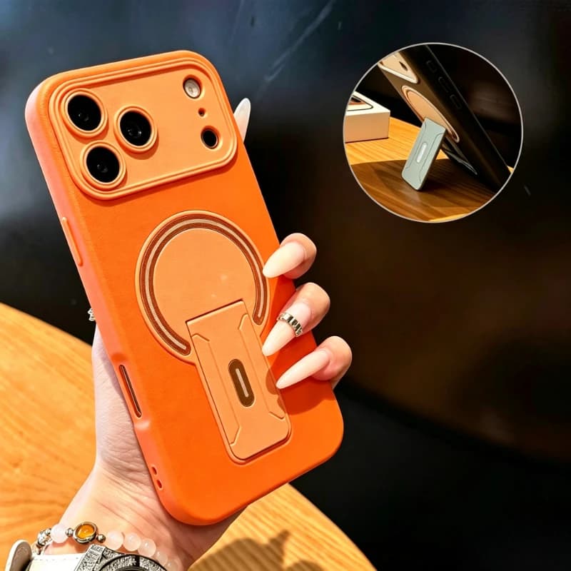 Luxury Fold Stand Holder Magnetic For Magsafe Matte Case for iPhone 17 16 15 14 13 12 11 Pro Max Plus Large Window Bumper Cover