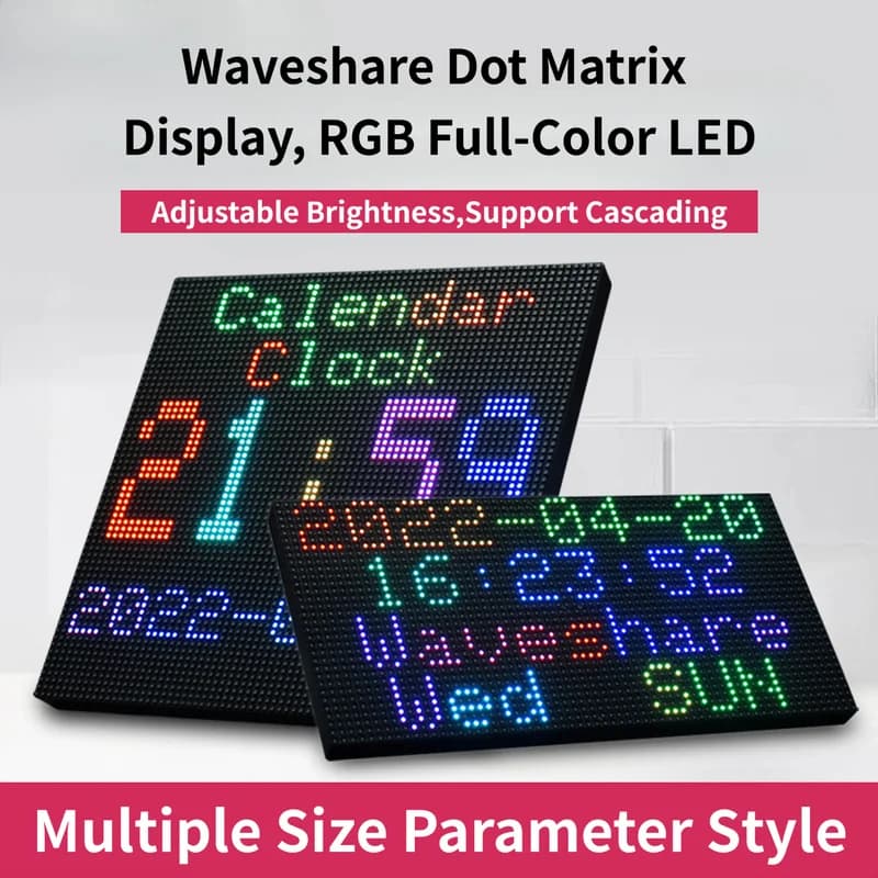 Waveshare Dot Matrix Display RGB Full‑Color LED Adjustable Brightness HUB75 Interface DIY Screen Cascadable suit Raspberry ESP32