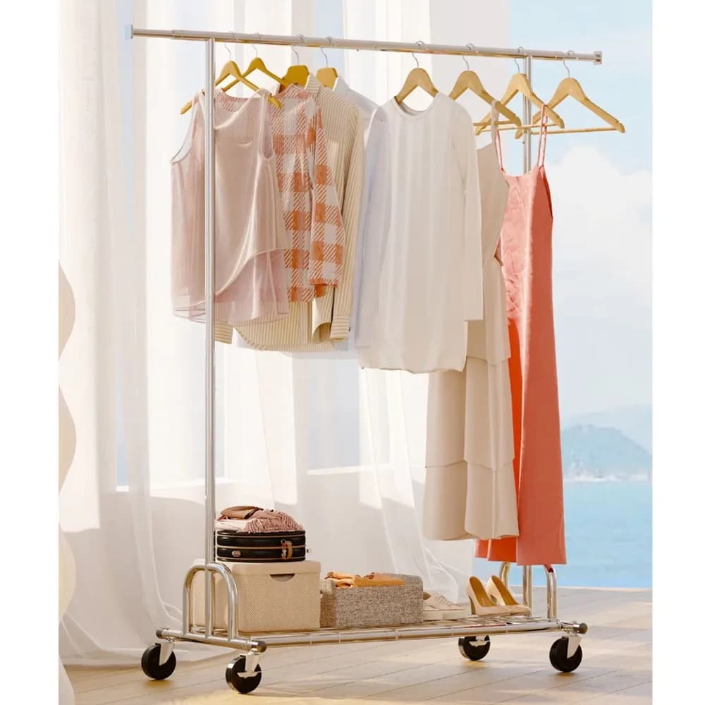 Heavy-Duty Stainless Steel Foldable Coat Rack Rolling Movable Feature Indoor Floor Load-Bearing Clothes Hanger Home Furniture