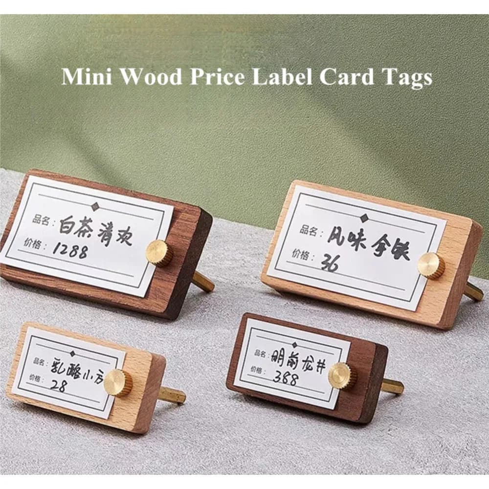 60x30mm Piccola etichetta prezzo in legno Etichette di carta Gioielli Torta di pane Prodotti Elenco prezzi Segno Porta carte Espositore